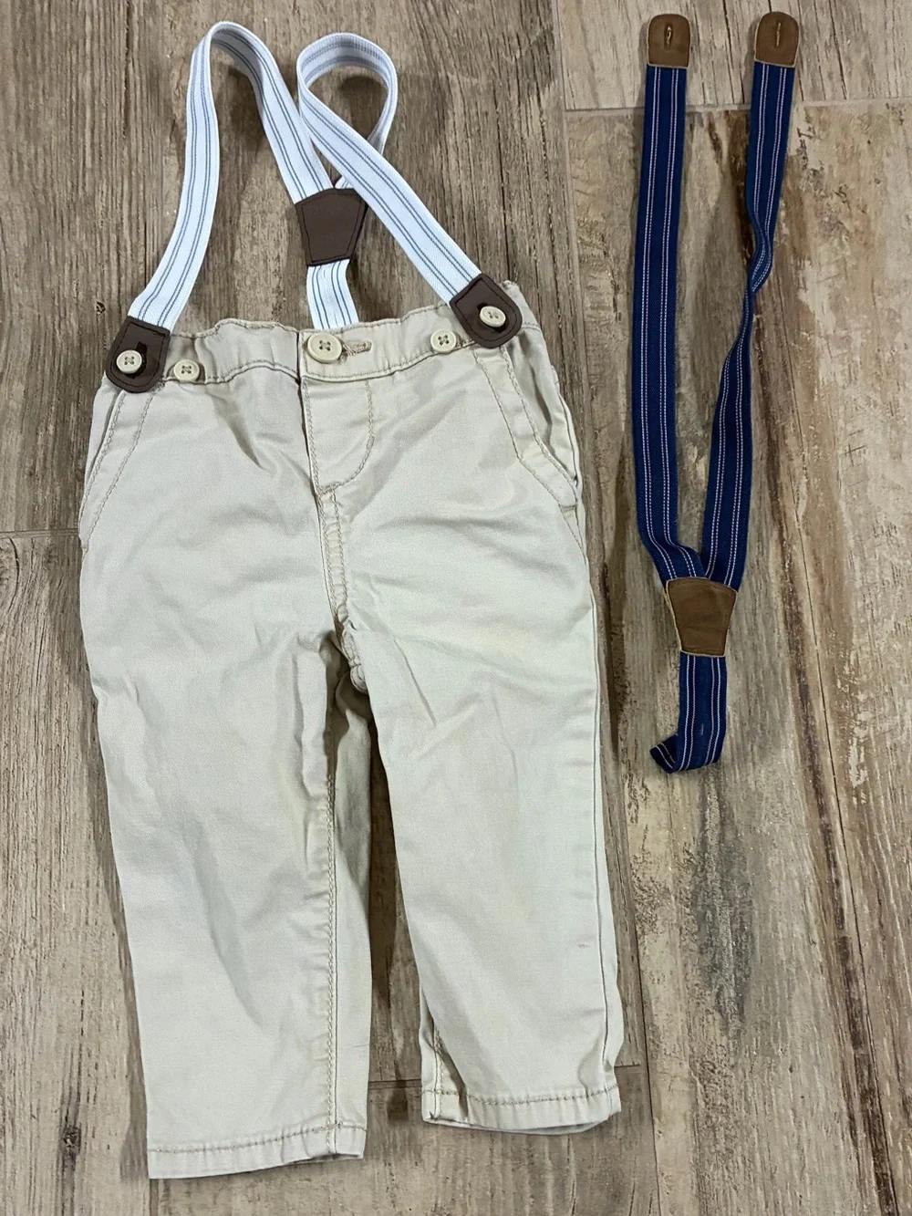 Baby B’gosh Boys 9M Khaki Pants with Suspenders + Extra Navy Suspenders
